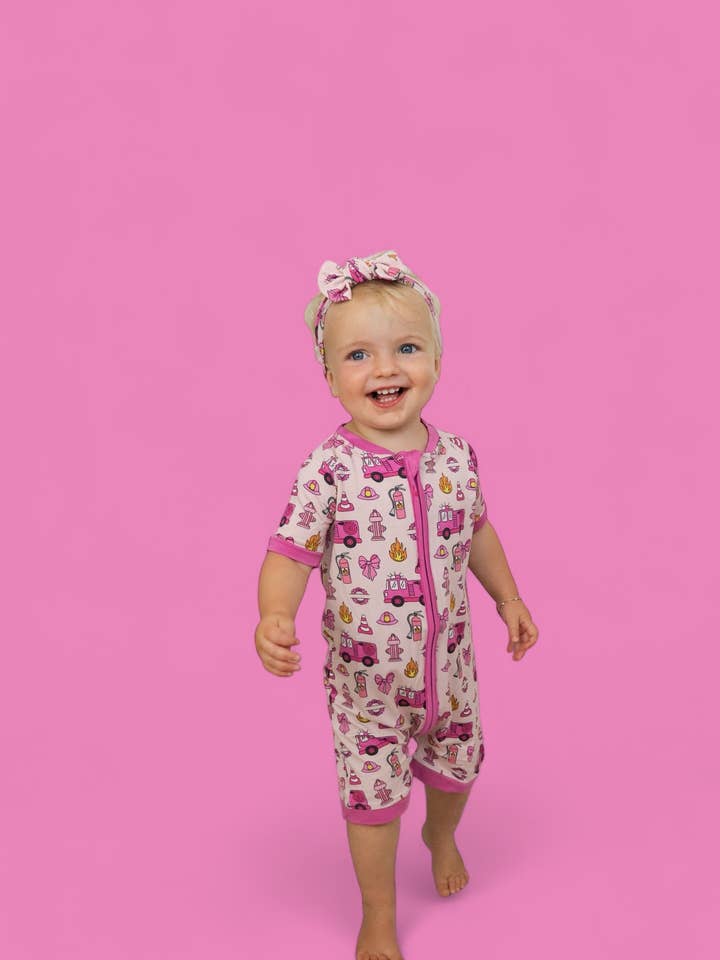 Dream Big Little Co. - Wholesale Jumpsuit - Baby - BLAZING BOWS AND HYDRANTS DREAM SHORTIE