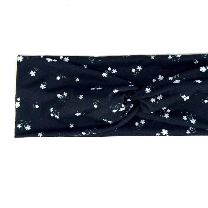 Diadema de Nudo Torcido - Pequeñas Flores en Blanco y Negro para venta al por mayor de The Common Thread Co