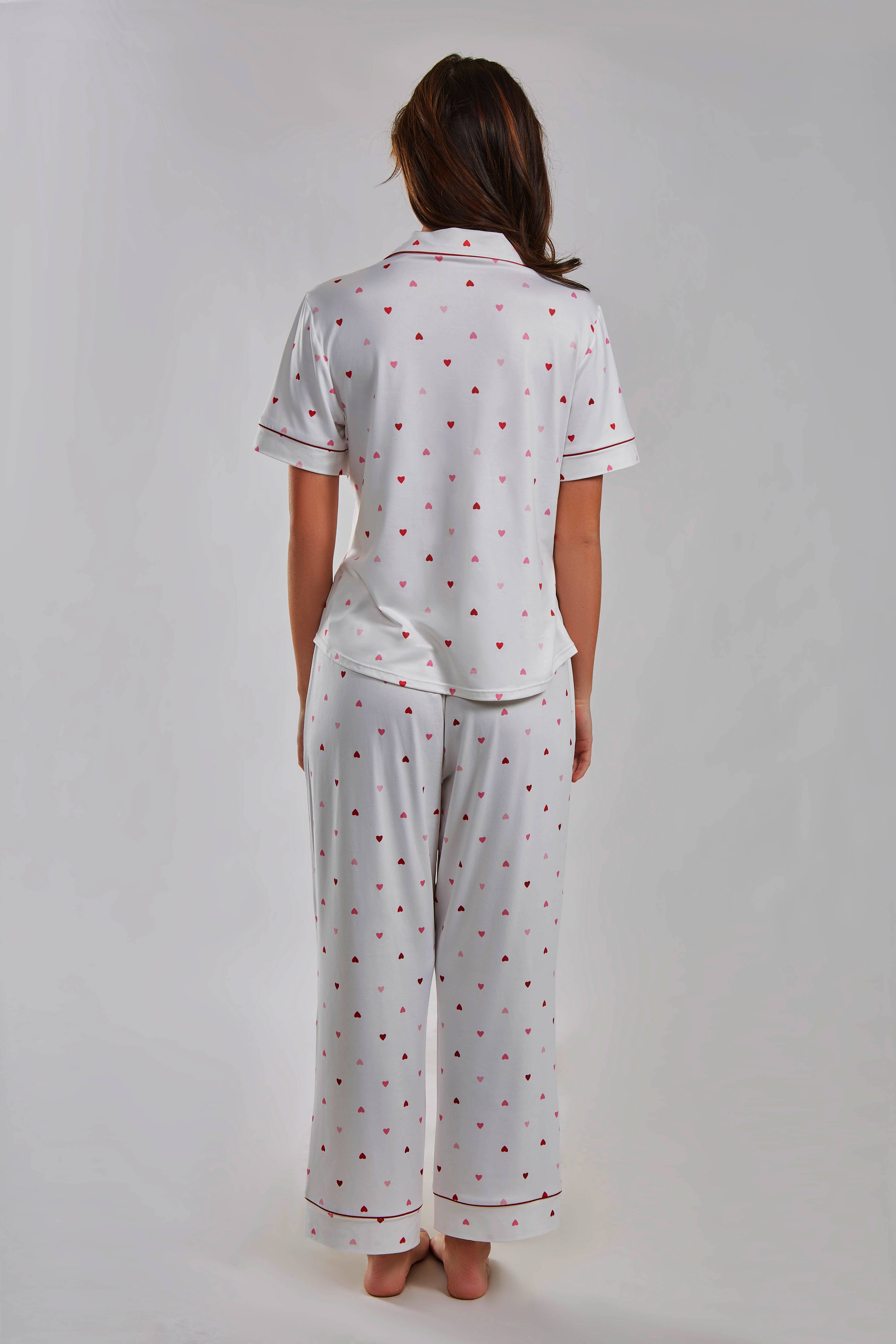Blanc-Rouge Ensemble pyjama en tricot à col cranté Angela Heart pour femme en vente sur Faire4