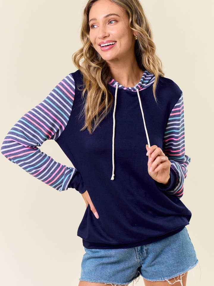 LMT2875-Kalyn Multi Stripe Hoodie for wholesale by lovely melody