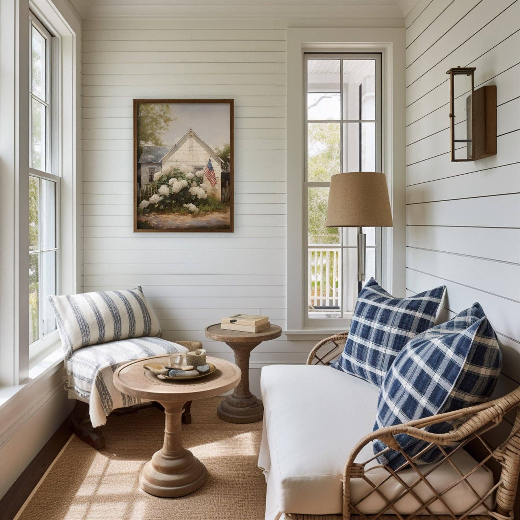 Paper House Print Shop - Venta al por mayor Ilustración - Impresión artística de la casa de Centerville con hortensias de verano2