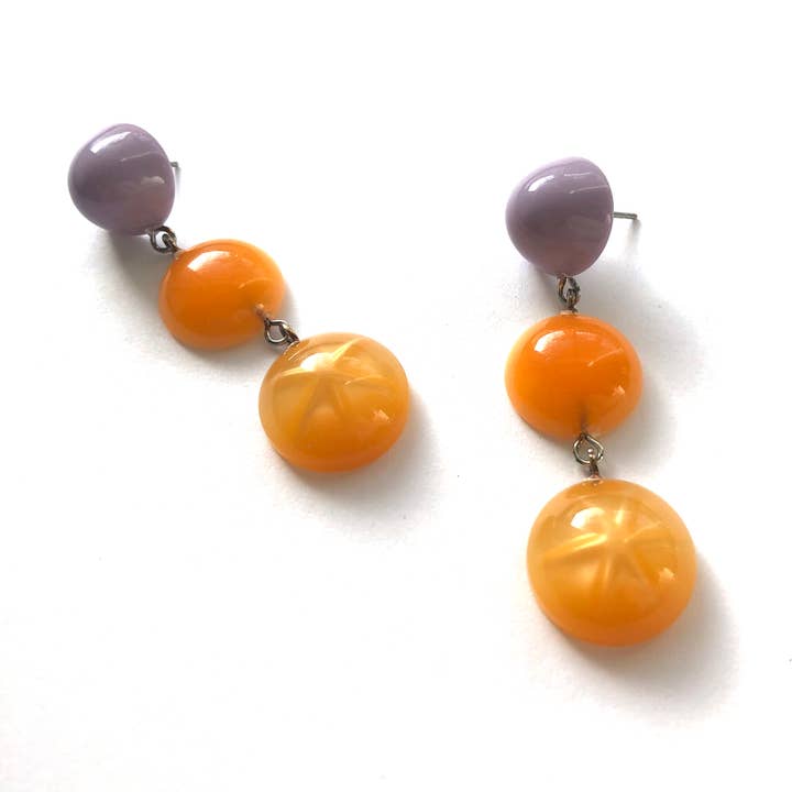 Leetie Lovendale - Venta al por mayor Pendientes colgantes - Pendientes colgantes de tripuntos, diseño de estrella moonglow, color lila y mandarina