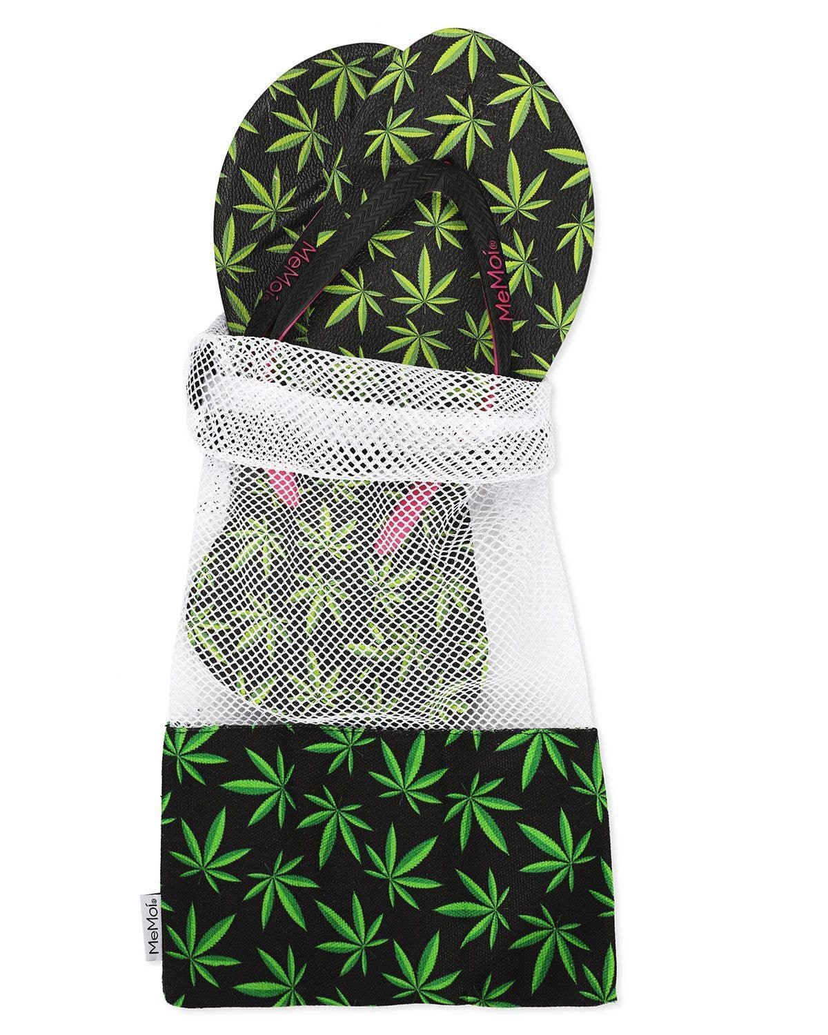 Black Women's Weed Flip Flops & Mesh Bag Set for wholesale on Faire5
