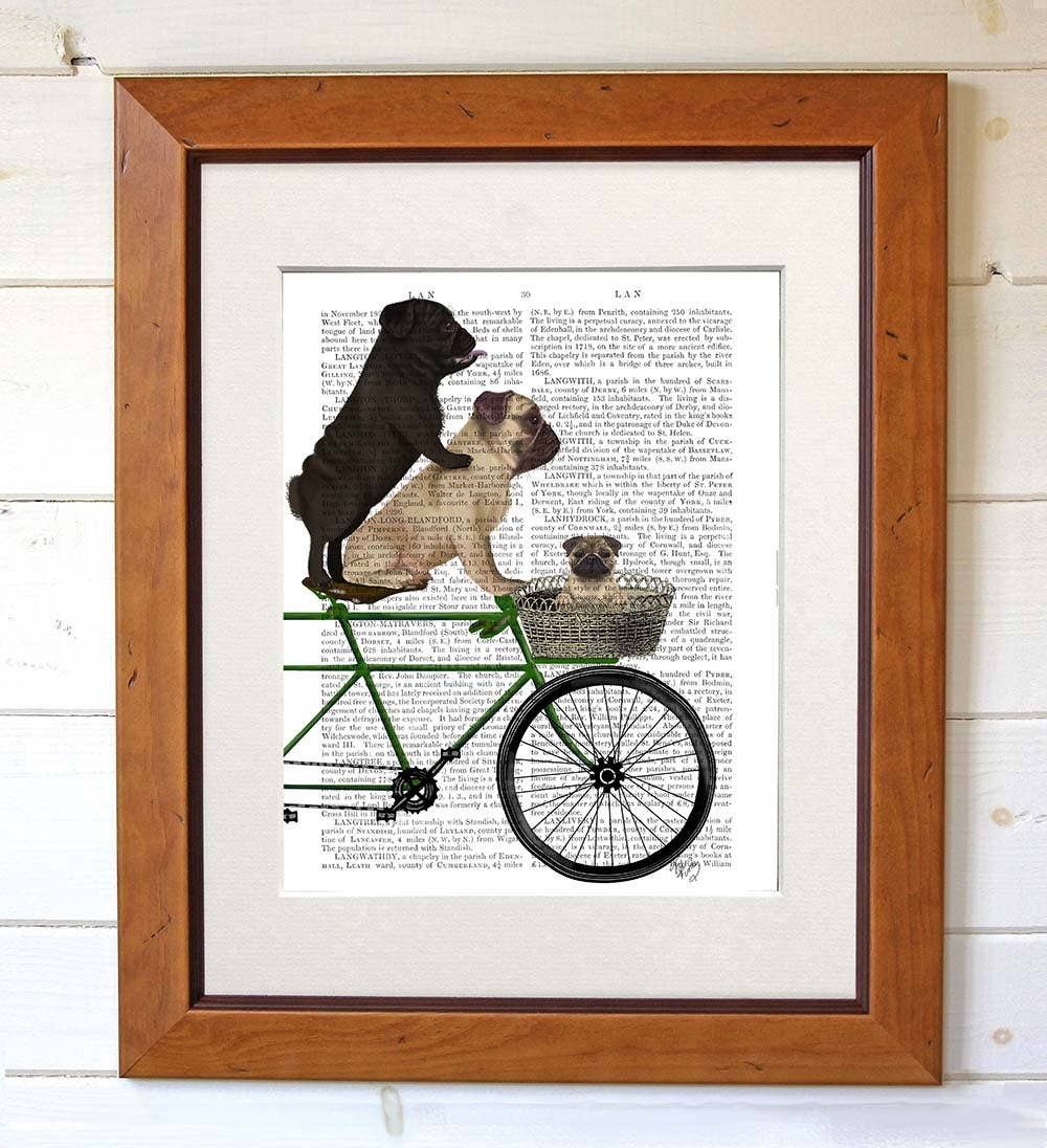 FabFunky Ltd - Wholesale Art Print - Pugs on Bicycle, Dog Book Print / Art Print / Wall Art2