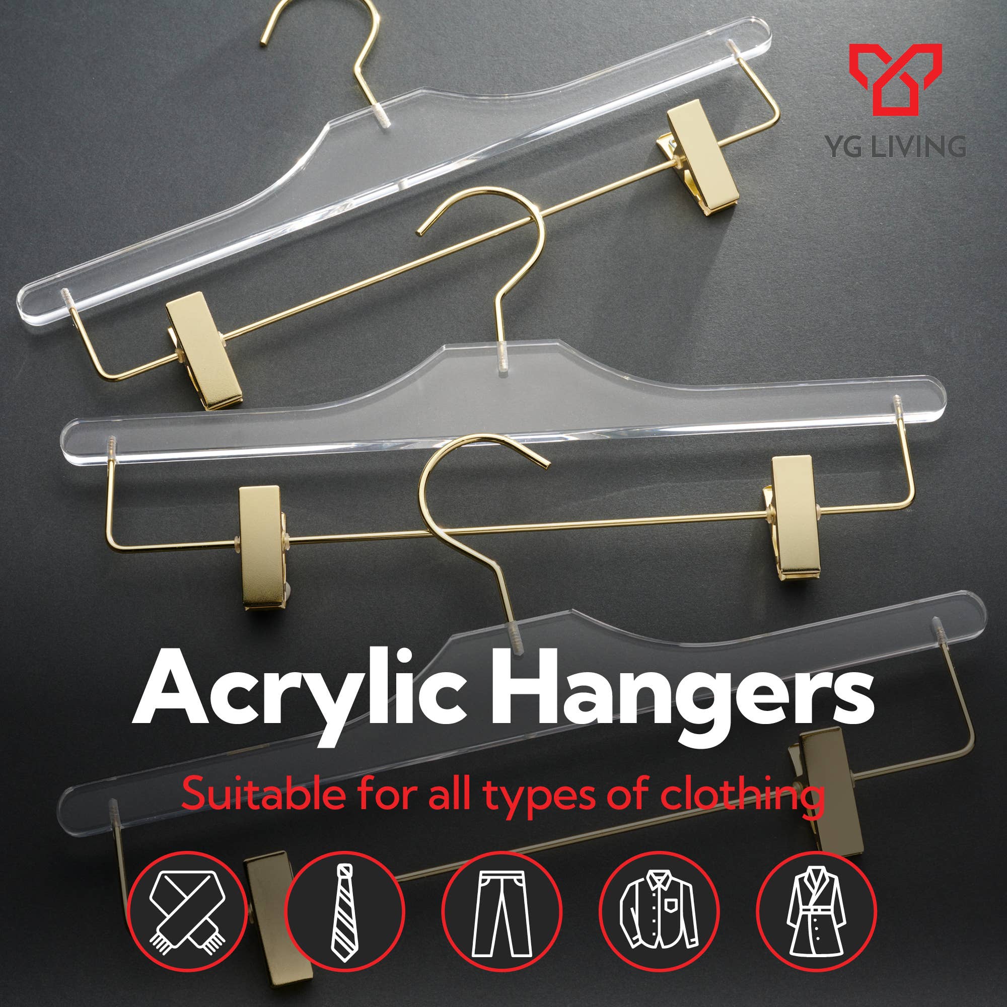YG Living - Wholesale Clothes Hangers - Clear Acrylic Hangers with Gold Hooks Hangers for Shirts 1