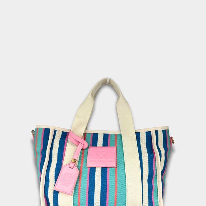 Maria Victoria - Wholesale Tote Bag - Women's - MV Canvas Striped Tote Blue