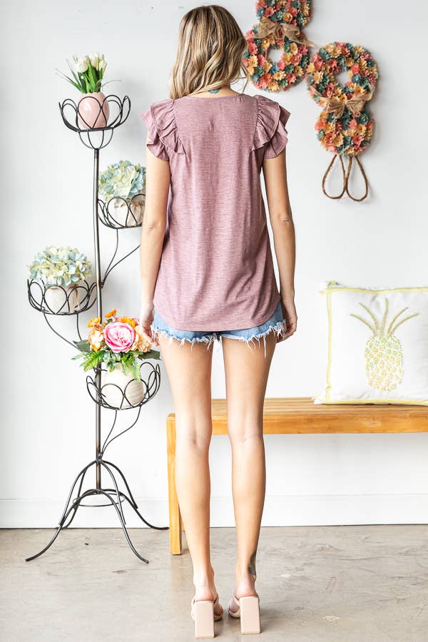 7th Ray - Vendita all'ingrosso Camicetta - Donna - Top a doppia balza a forma di V in misto cotone solido T54749