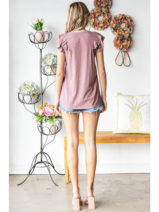 7th Ray - Vendita all'ingrosso Camicetta - Donna - Top a doppia balza a forma di V in misto cotone solido T54749