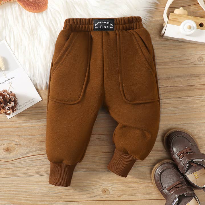 PatPat - Wholesale Trousers – Baby - Baby Boy/Girl Solid Fleece-lining Casual Pants9