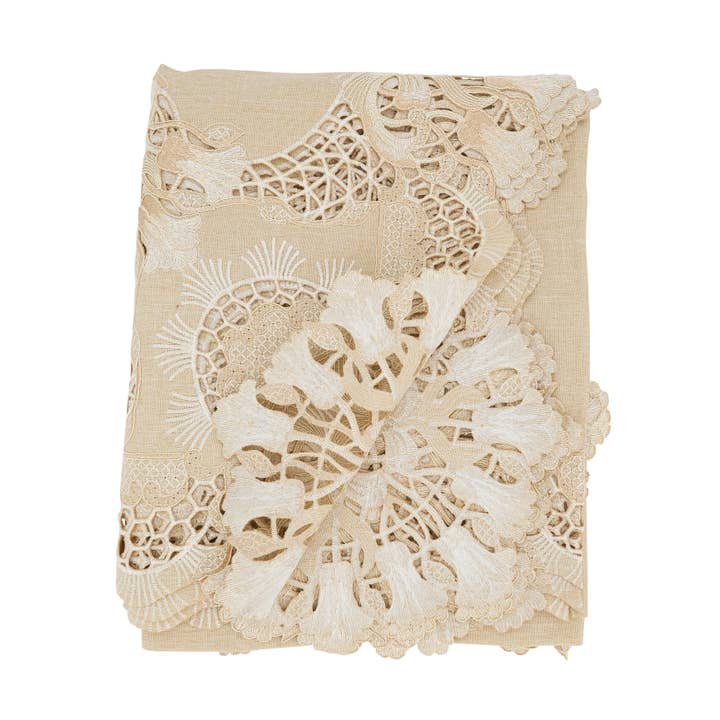 Ecru Delicate Embroidery Tablecloth for wholesale on Faire