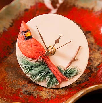 Ibis and Orchid Design - Wholesale Desk Clock - Cardinal on Pine Clock