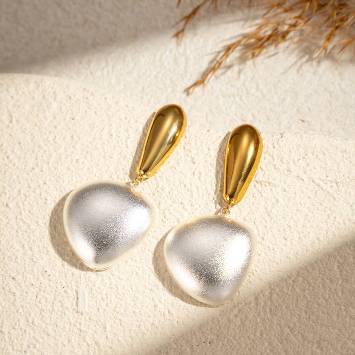 COSMOS - Wholesale Hangende/ronde oorbellen - Gouden en zilveren metalen duo hangende oorbellen van roestvrij staal1