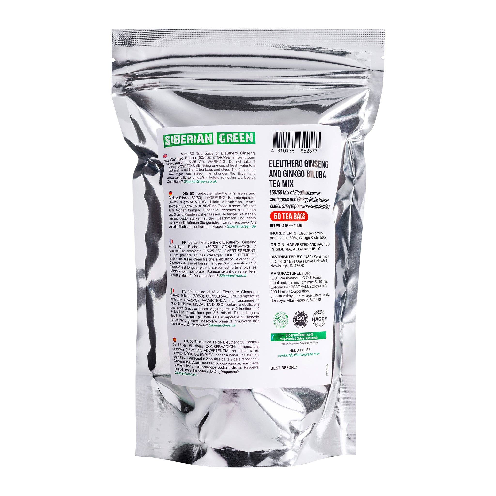 SiberianGreen - Wholesale Tea Bags - Siberian Green Ginkgo Biloba Tea with Eleuthero Root  – 50 Tea Bags6