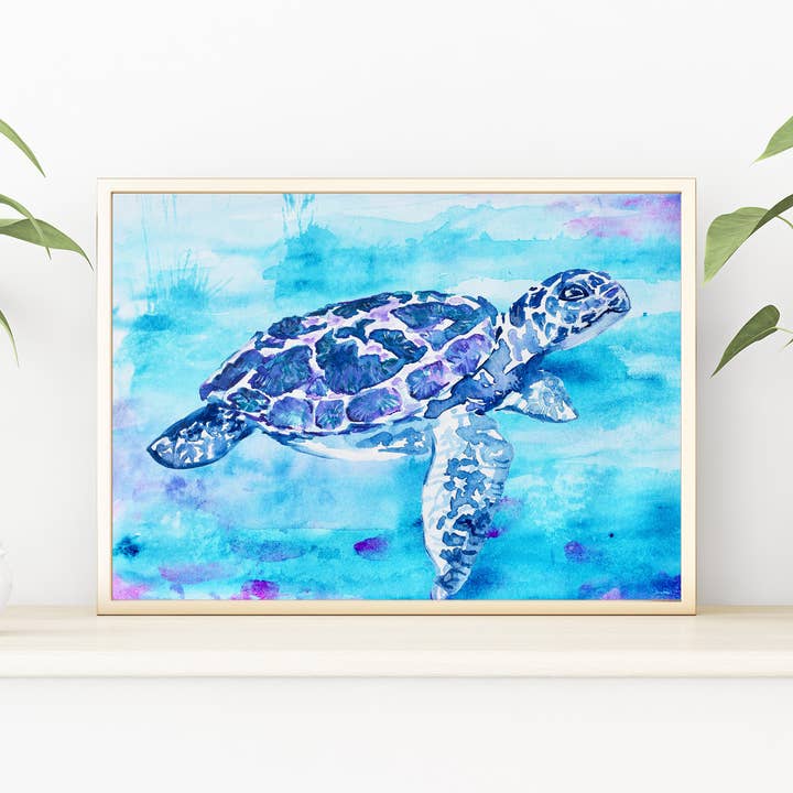 Wall Art Print -"Blue Honu" for wholesale by Aubrey Emi Designs
