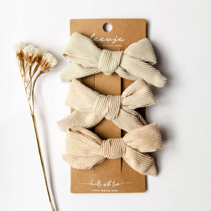 Leevje - Wholesale Hair Bow - Kids - Corduroy Bows Trio Hair Clips0