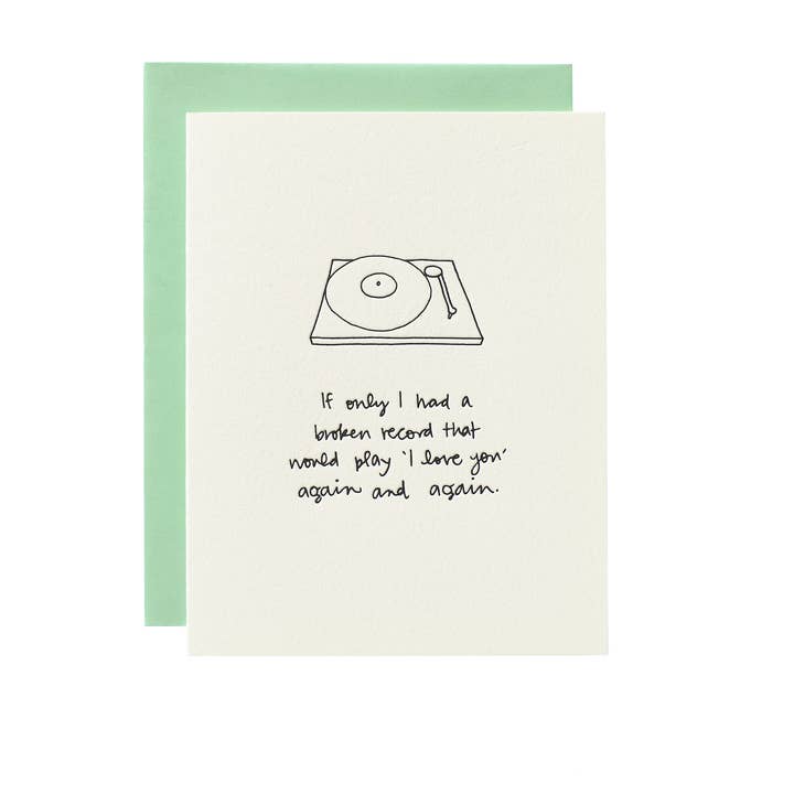 Broken Record - Letterpress Greeting Card for wholesale by Shorthand Press
