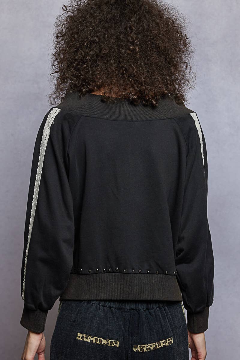 Pol Clothing - Wholesale Knit Top - Women's - Solid off shoulder lace trim detail French terry knit top3