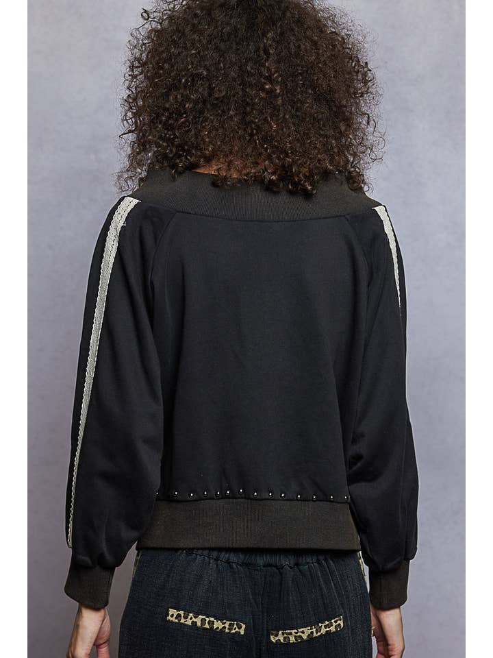 Pol Clothing - Wholesale Knit Top - Women's - Solid off shoulder lace trim detail French terry knit top3