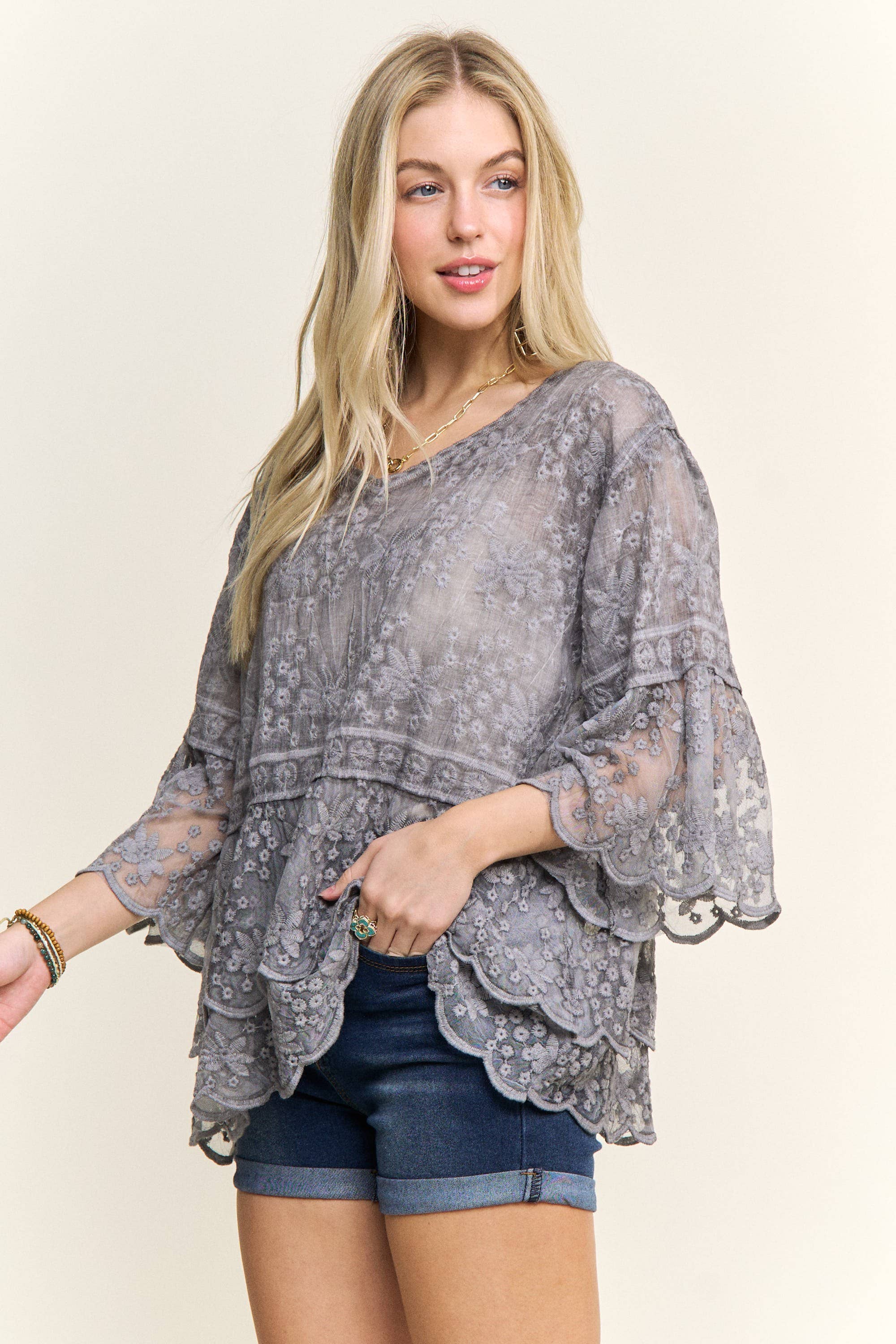 ADORA LA – wholesale Blus - Dam – CET3907 - 3/4 ÄRMAR SPETSBLOUS19