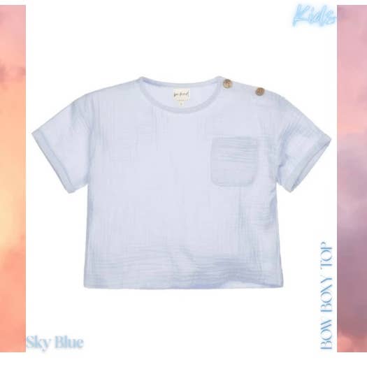 Himmelblaues Boxy T-Shirt mit Schleife für Kinder für den Großhandel von Be Kind