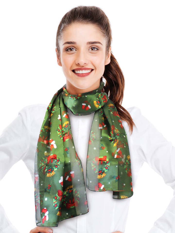 Christmas Wreath Scarf - Silky Feeling Scarf for wholesale by Cube Enterprise