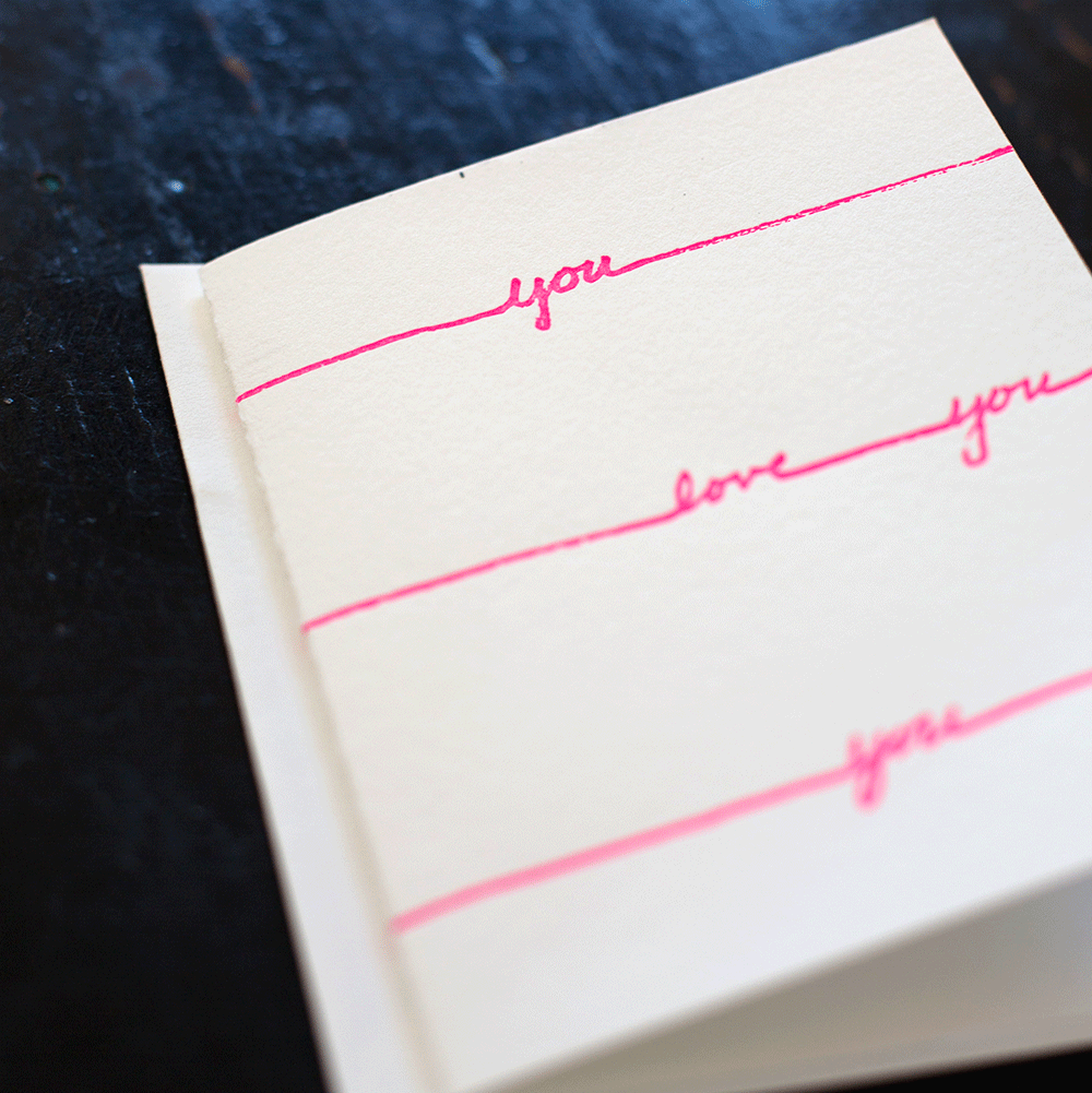 Ancesserie Letterpress - Wholesale Love Card - I Love You 3x Card: Hot Pink2