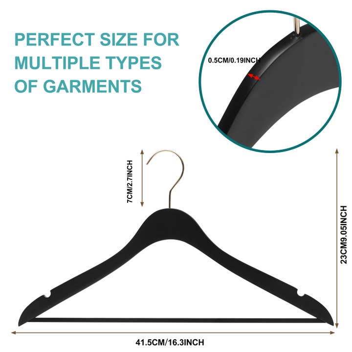 Quality Hangers - Wholesale Clothes Hangers - WS70 Ultra Slim Suit Hangers with Pant Bar Black/gold - 100