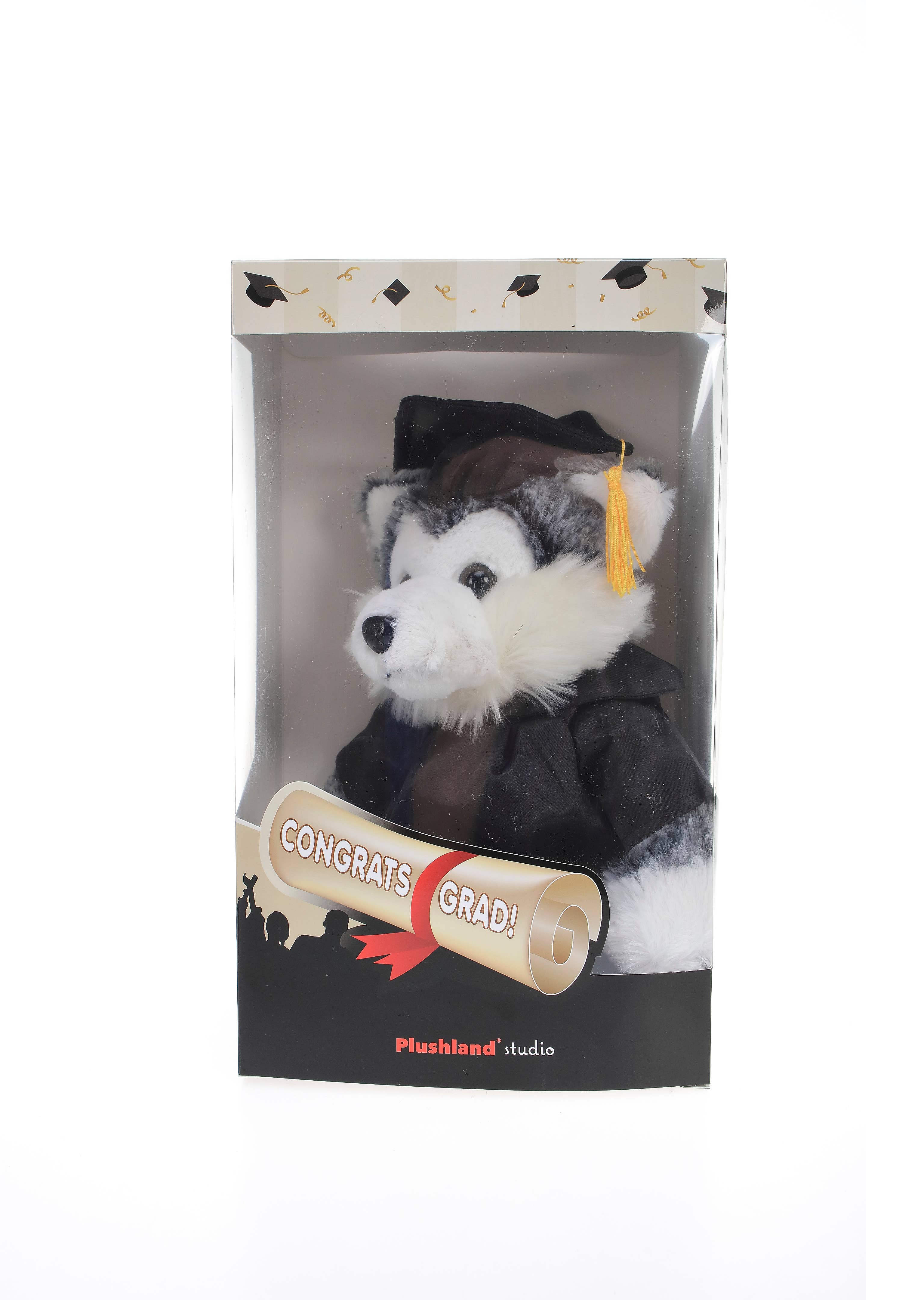 Plushland - Wholesale Stuffed/Plush Toy - Kids & Baby - Graduation Animals--Husky 11" with custom imprint6