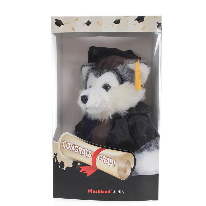 Plushland - Wholesale Stuffed/Plush Toy - Kids & Baby - Graduation Animals--Husky 11" with custom imprint6