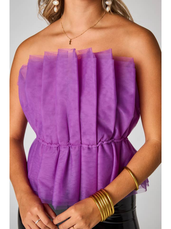 BuddyLove - Wholesale Blouse - Women's - Giselle Iris Purple Pleated Tulle Strapless Top3
