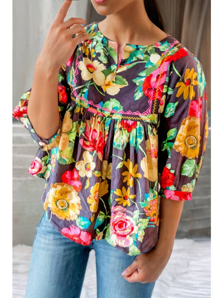 Multi Colored LDC Ivy Jane Grey Rose Garden Top for wholesale on Faire