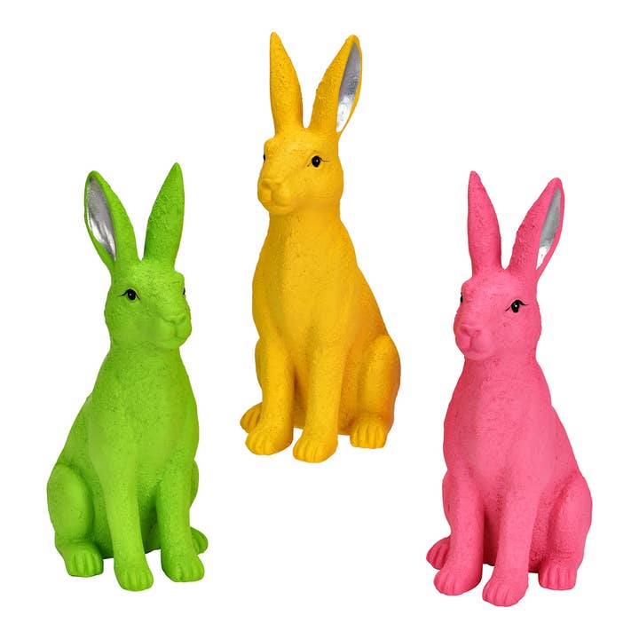 Coelho de poliéster, 3 peças, Amarelo/Rosa/Verde (L/A/P) 9x23x13cm por atacado de Wurm