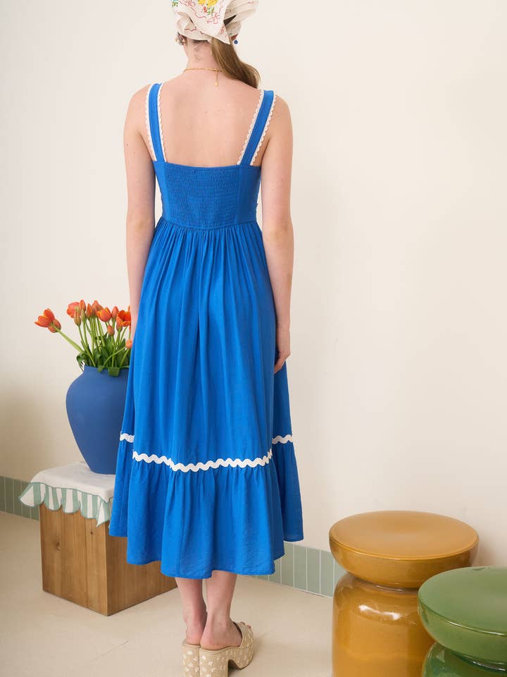 Blu Pepper - Wholesale Dress - Women's - SQUARE NECK WAVE SCALLOP TRIM MIDI DRESS
