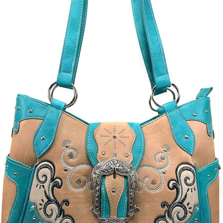 Tan Western Rhinestone Buckle Purse for wholesale on Faire