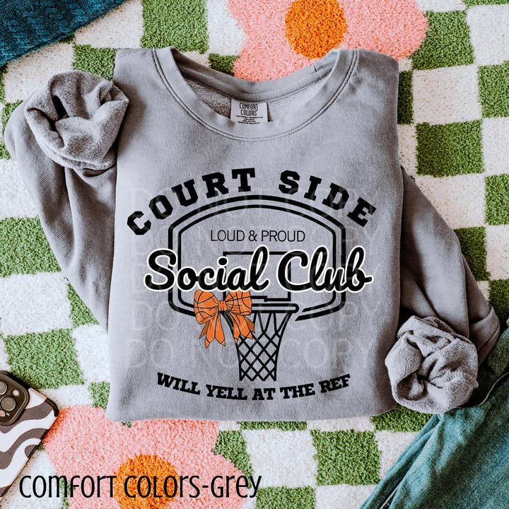 Court Side Social Club- Basketball Printed Sweatshirt Crew for wholesale by Blue Moon Outfitters