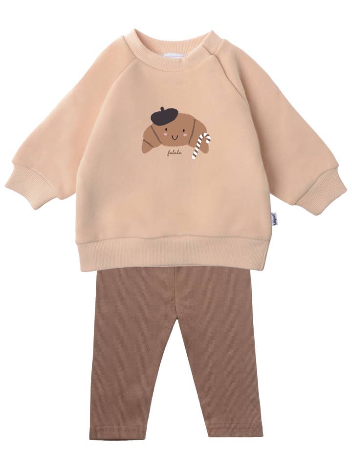 Set 2 pezzi con felpa beige "XMAS Croissant" e leggings per la vendita all'ingrosso da parte di Liliput