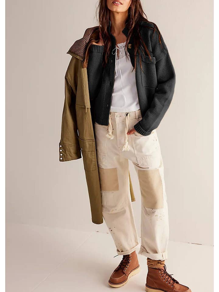 Lark & Lily Boutique - Wholesale Cardigan - Women's - Chic Knitted Button-Down Cardigan with Stand Collar