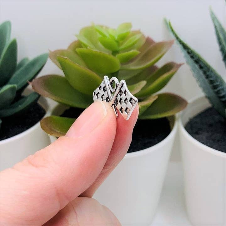 Guerrilla Charm - Wholesale Individual Charm/Pendant - Silver Checkered Flag Racing Charms, 12x22mm3