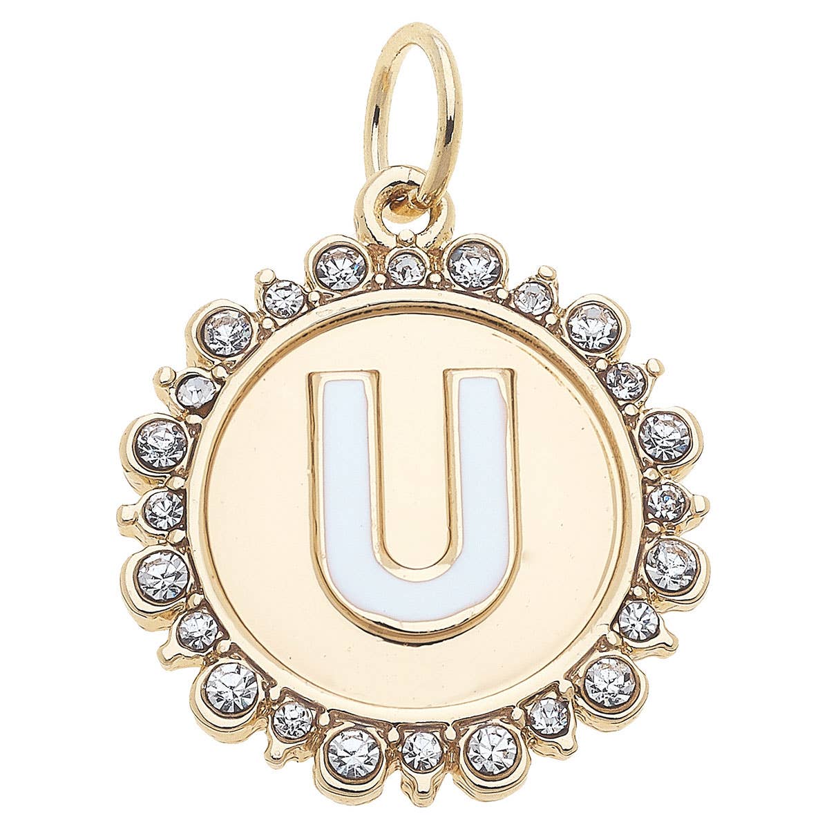 Canvas Style - Wholesale Individual Charm/Pendant - Rhinestone Letter Disc Charm in Shiny Gold20