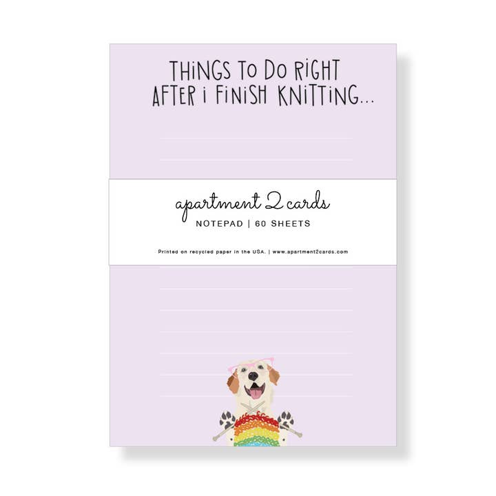 Finish Knitting List Pad, 4.75x6.5" Notepad for wholesale by Apartment 2 Cards