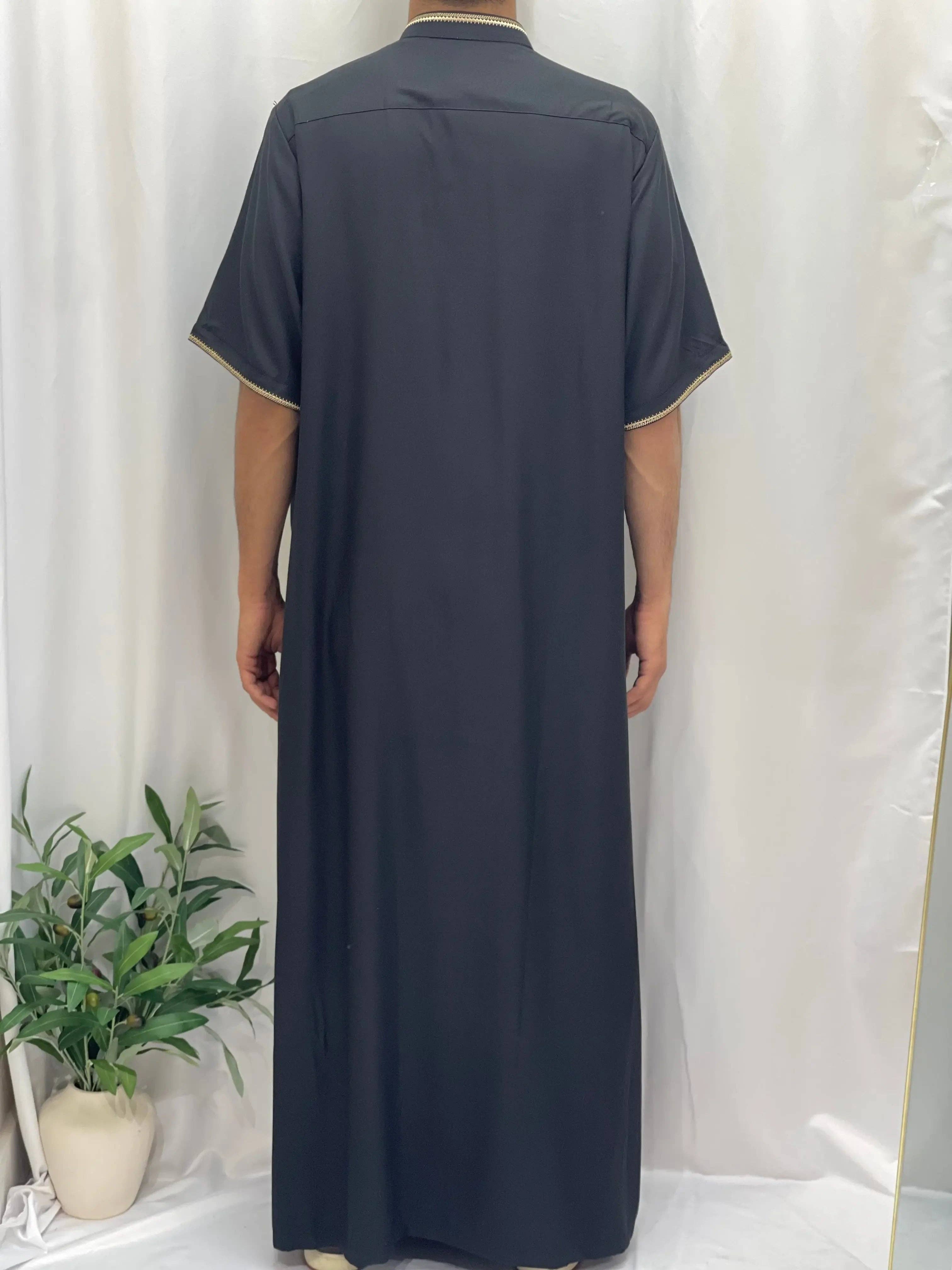 Palestinian Elegance - Wholesale  - Timeless Elegance: Men's Durable Kaftan Thobe with Gold Details4