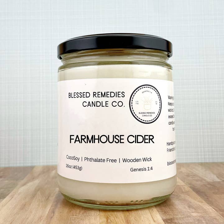 Farmhouse Cider Coconut Soy Wax Scented Candle for wholesale by Blessed Remedies