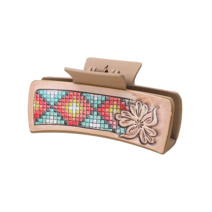 ACCITY - Wholesale Hair Clip - Women's - DENIM PATTERN LEATHER WESTERN HAIR CLAW CLIPS_CWASC1620