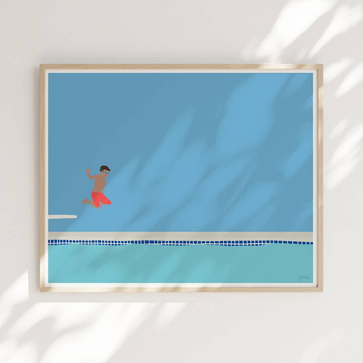 Jorey Hurley - Wholesale Art Print - Boy Jumping Into Swimming Pool Art Print. Unframed. 150713.