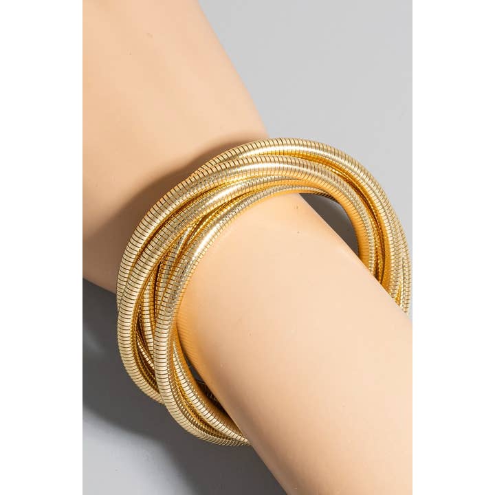The Looks by Fame Accessories - Wholesale Beaded Bracelet - Layered Metallic Elastic Coiled Bracelet Set