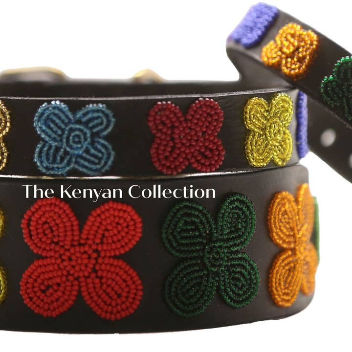 Cinto Largo TKC Flower Power em Pele Preta com Fivela de Latão por atacado de The Kenyan Collection Inc. dba TKC Inc