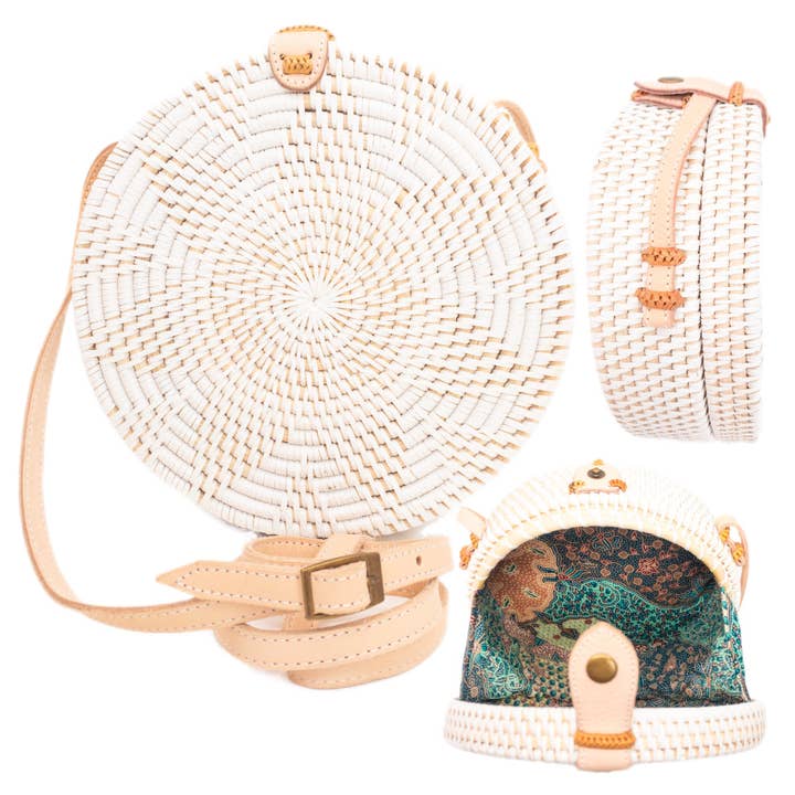 Ganapati – wholesale Axelväska - Dam – Vit Bali Star Rund Rotting Crossbody Väska - Unik Star Des