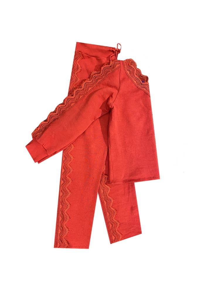 Lace Lounge Set Red for wholesale by Amita Naithani