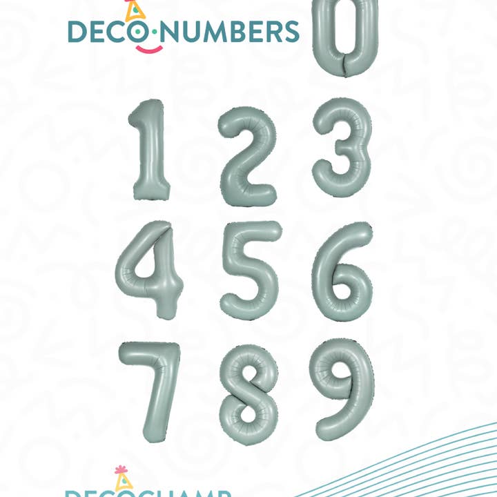 DecoChamp Eucaliptus Foil Number Balloons (0 to 9) - 34 in. for wholesale by THE BALLOON HUB
