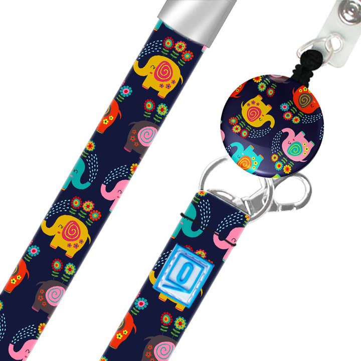 LUXE Lanyard Happy Elephants for wholesale by OUTSIDE THE BOX, LLC